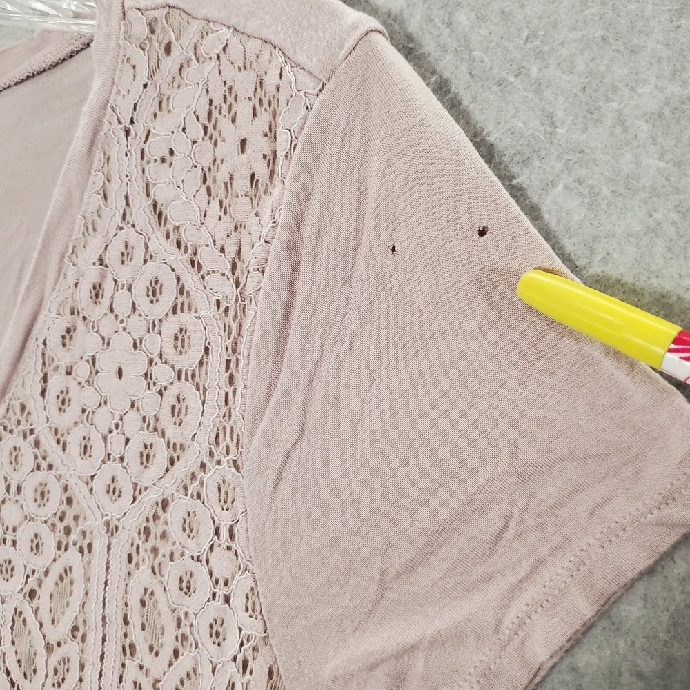 Simply Vera Wang Women Top Large Pink Lace V Neck Short Sleeve READ - Picture 3 of 10